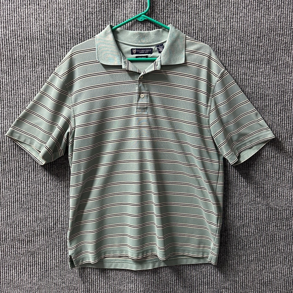 Oxford Golf Coolmax Mens Polo Shirt Size L Green Striped‎